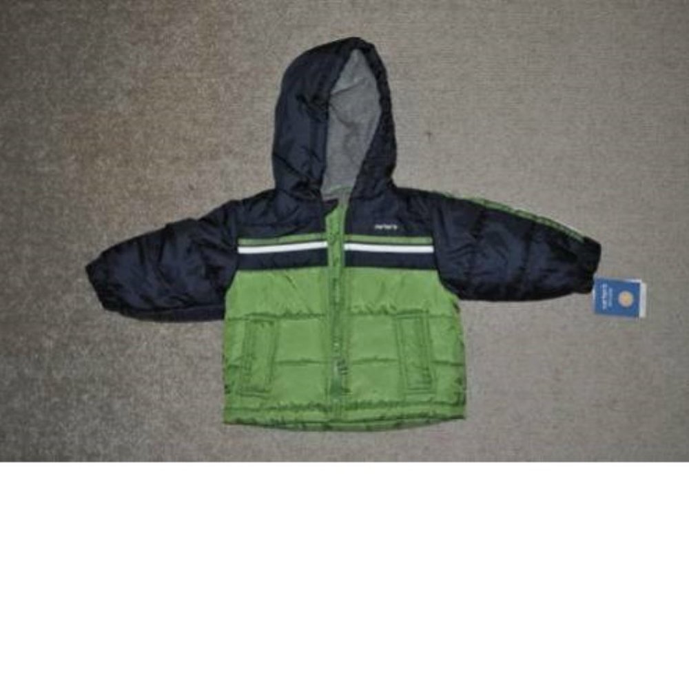 Carters Winter Jacket 12 months Boys Hooded Puffer Green Water Resistant Toddler